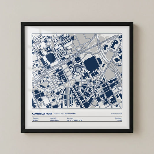 Comerica Park Stadium - City Map Light