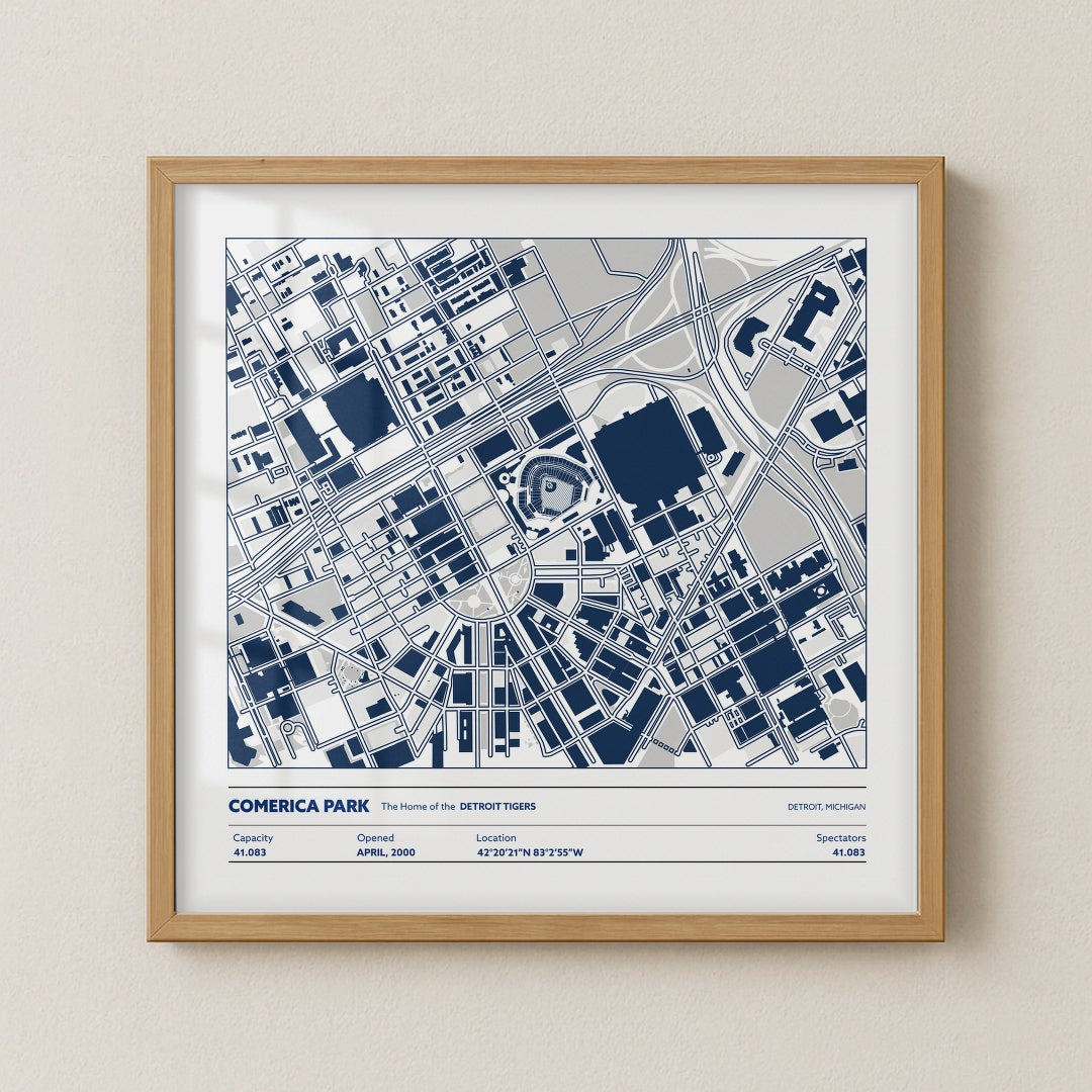 Comerica Park Stadium - City Map Light