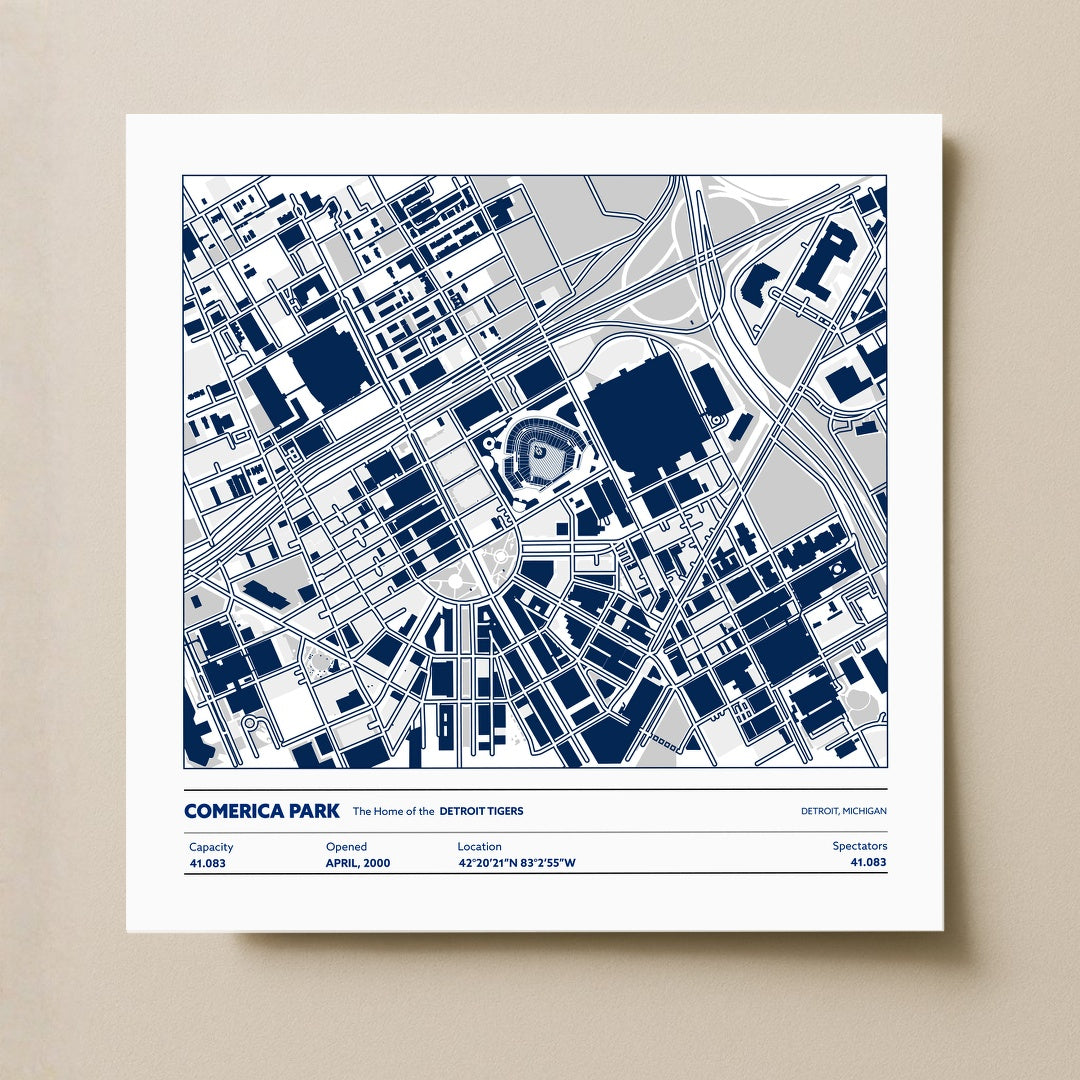 Comerica Park Stadium - City Map Light