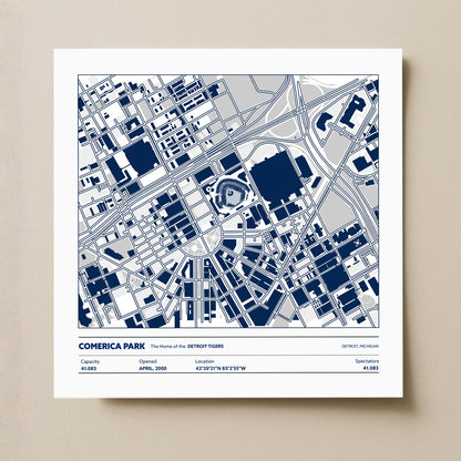 Comerica Park Stadium - City Map Light